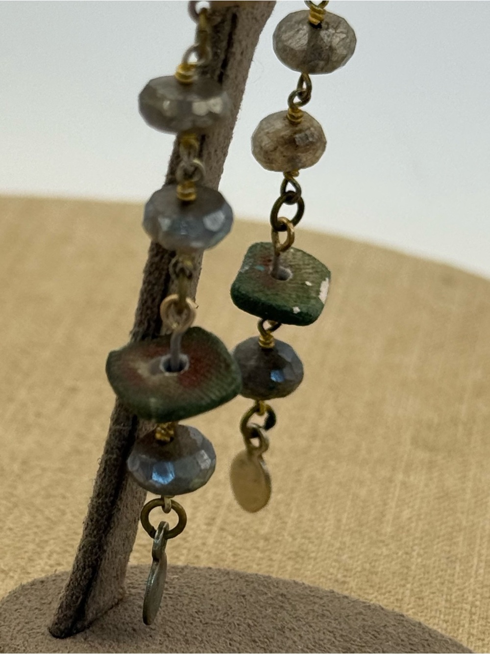 Gold filled Handmade labordorite  and Gray Dangle Earrings - Picture 6 of 7